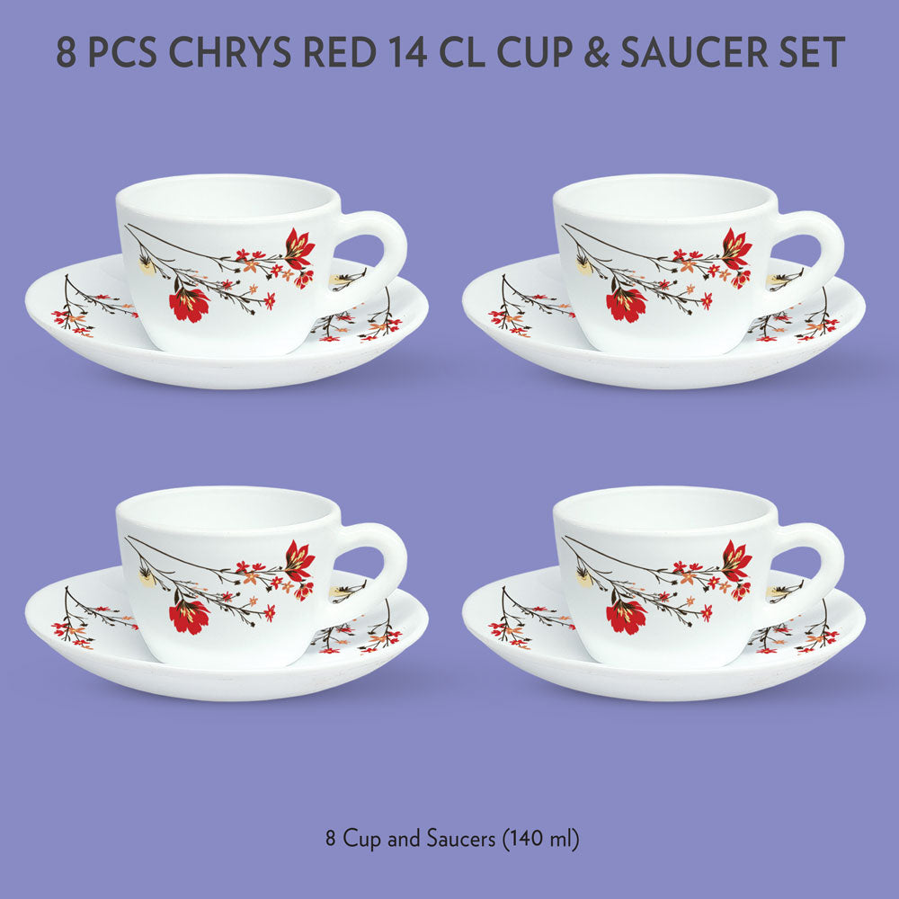 My Borosil Opalware Tea Cups & Tea Sets Chrys Red Cup & Saucer Set