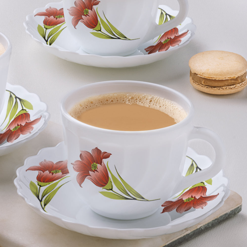 My Borosil Opalware Tea Cups & Tea Sets Red Iris Cup n Saucer Set