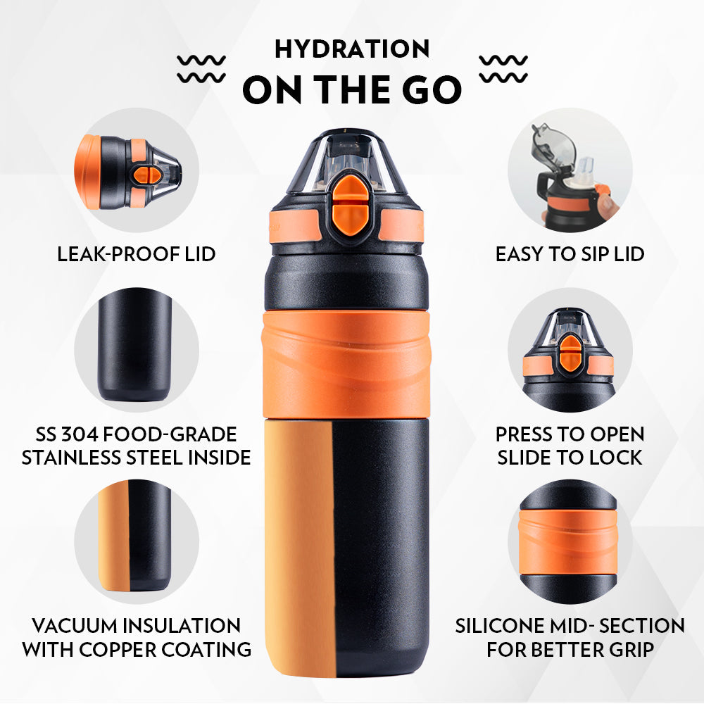 My Borosil Stainless Steel Bottles 560 ml Adventure Bottle, Black