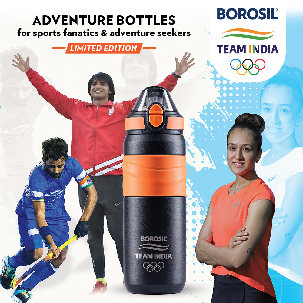 My Borosil Stainless Steel Bottles 560 ml Adventure Bottle, Black