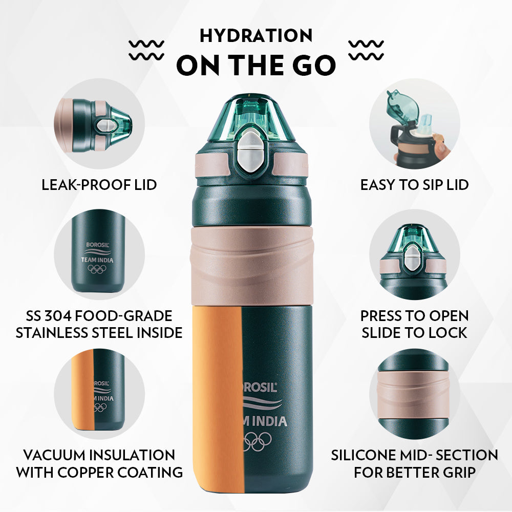 My Borosil Stainless Steel Bottles 560 ml Adventure Bottle, Green