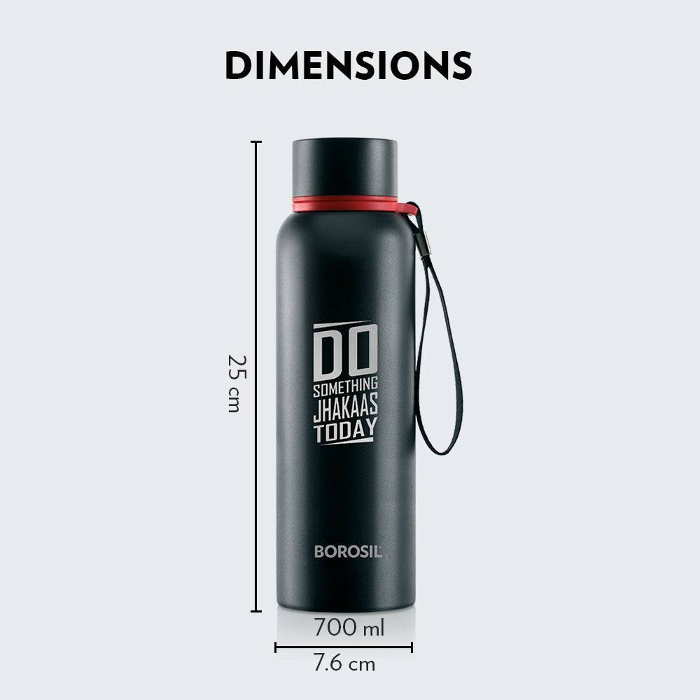 My Borosil Stainless Steel Bottles 700 ml Trek Black, Jhakaas