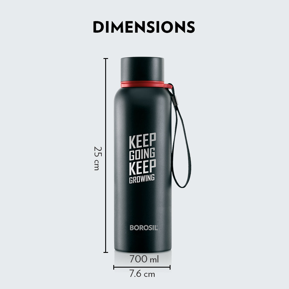 My Borosil Stainless Steel Bottles 700 ml Trek Black, Keep Going