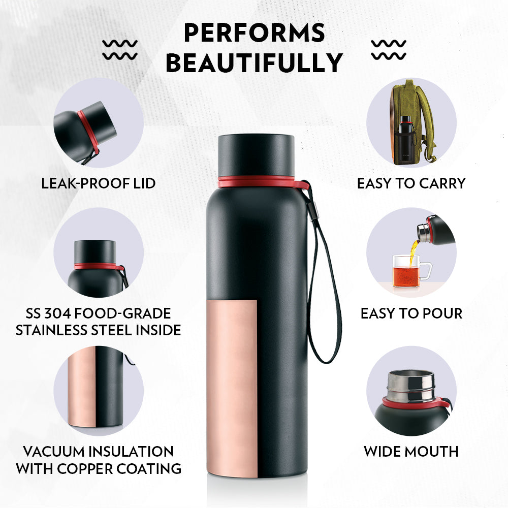 My Borosil Stainless Steel Bottles 700 ml Trek Black, Keep Going