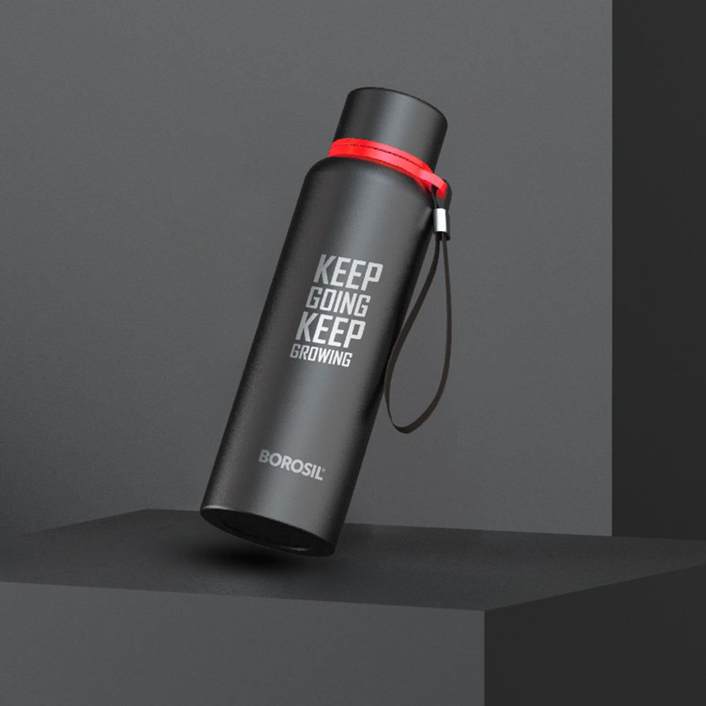 My Borosil Stainless Steel Bottles 700 ml Trek Black, Keep Going