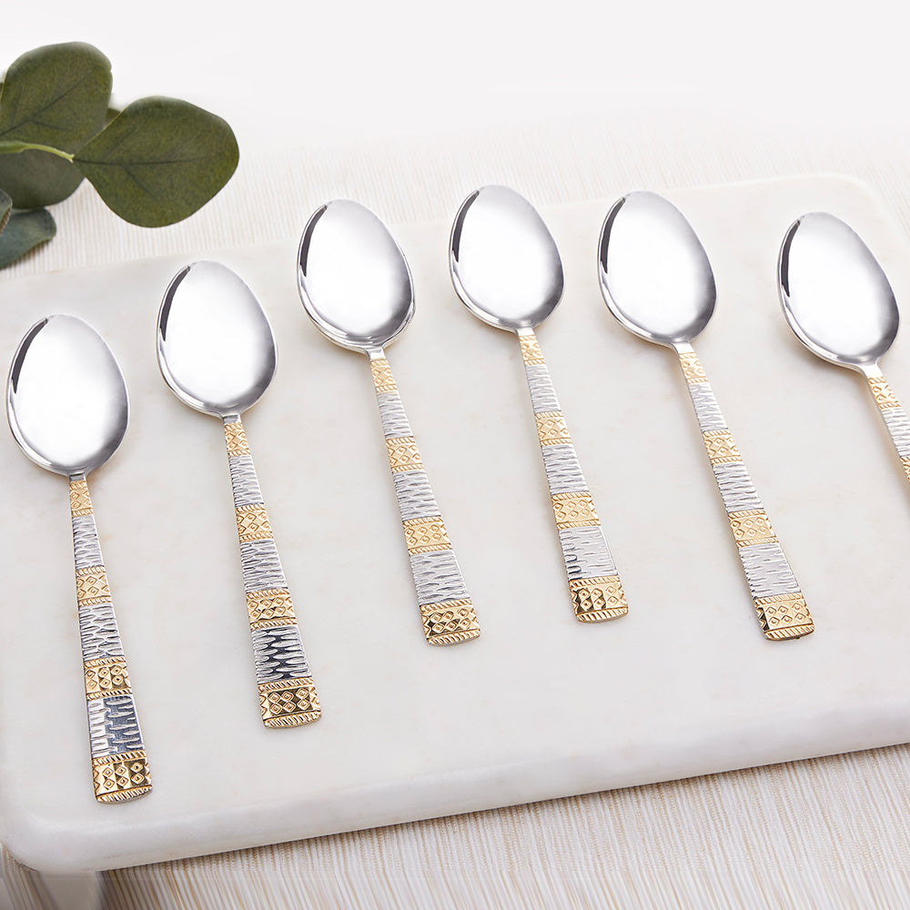 My Borosil Stainless Steel Cutlery Set of 6 - 16 cm Gold Dessert Spoon, Set of 6