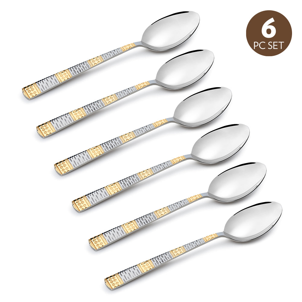 My Borosil Stainless Steel Cutlery Set of 6 - 16 cm Gold Dessert Spoon, Set of 6