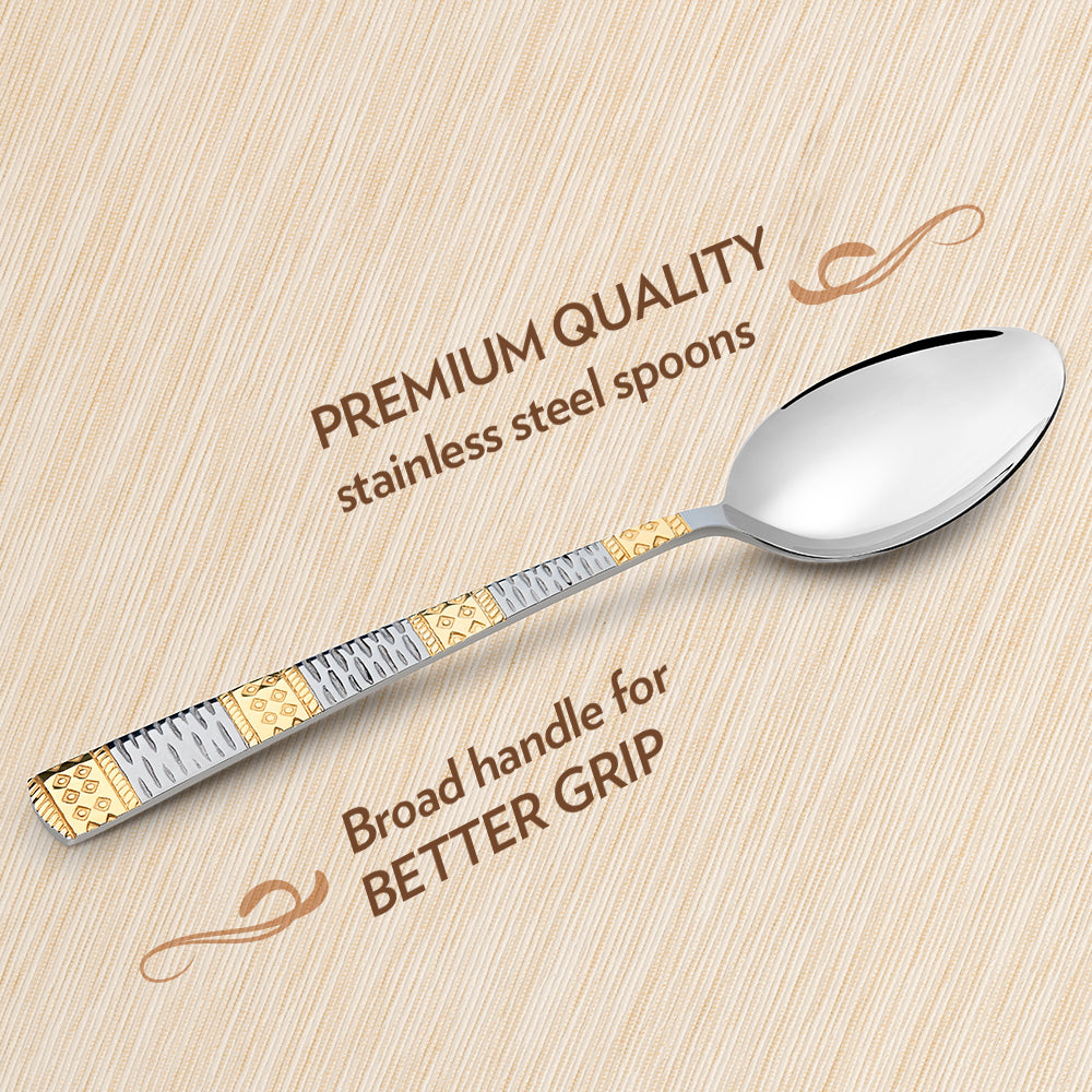 My Borosil Stainless Steel Cutlery Set of 6 - 16 cm Gold Dessert Spoon, Set of 6