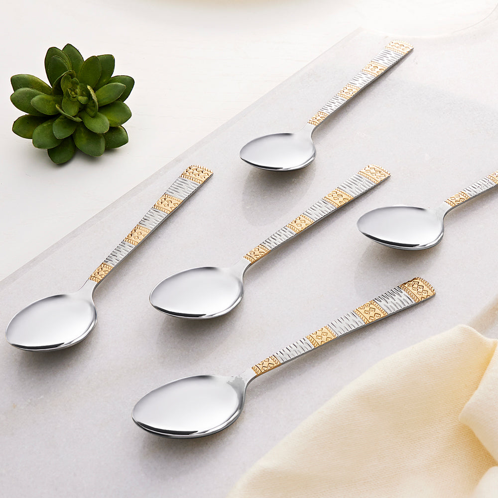 Borosil Gold Dessert Spoon, Set of 6-16.5 cm