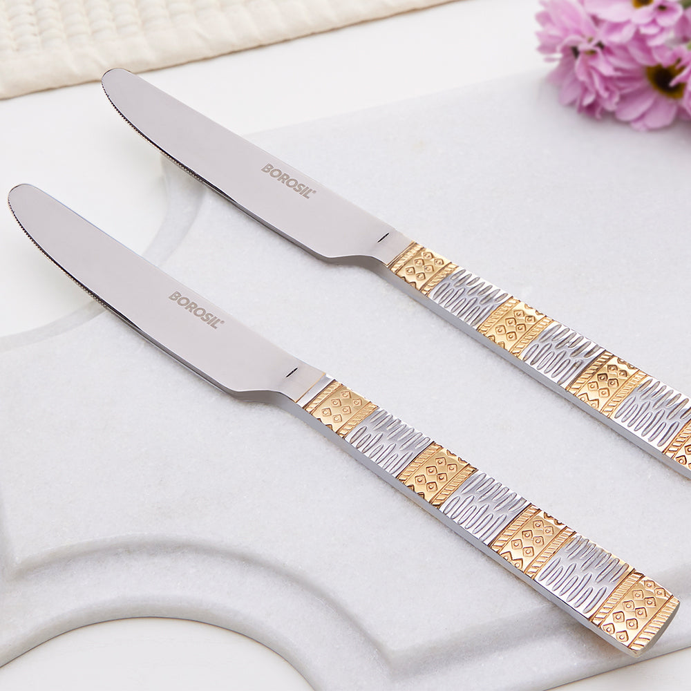 My Borosil Stainless Steel Cutlery Set of 6 - 21 cm Gold Dinner Knife, Set of 6