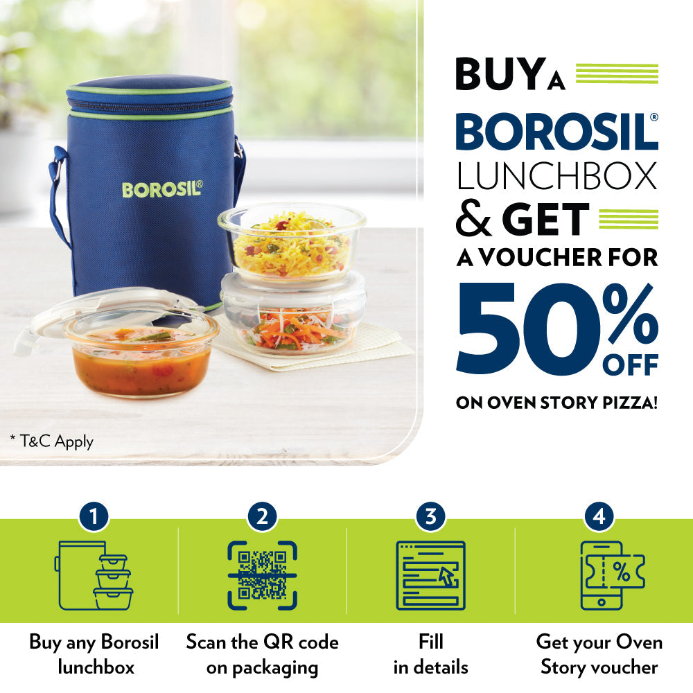 Borosil - Hot-N-Fresh Stainless Steel Insulated Lunch Box, Set of 3 & 4 - 4 Containers