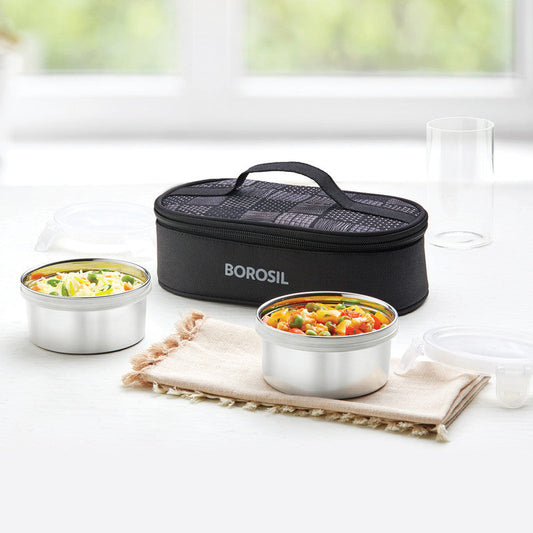 My Borosil Stainless Steel Lunchboxes 300 ml x 2 Twilight Black Lunchbox