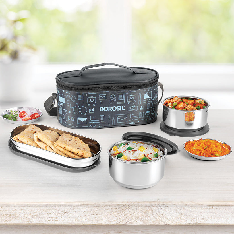 Stainless Steel PUF Insulated CarryFresh Lunch Box Set of 3, (475ml*1 ...
