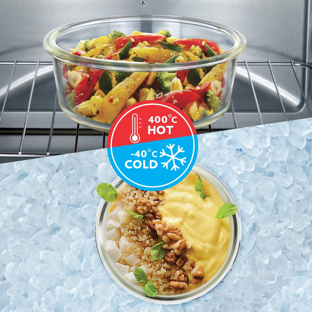 My Borosil Storage Containers 320 ml + 400 ml Klip n Store Square + Round Set of 2 Glass Container