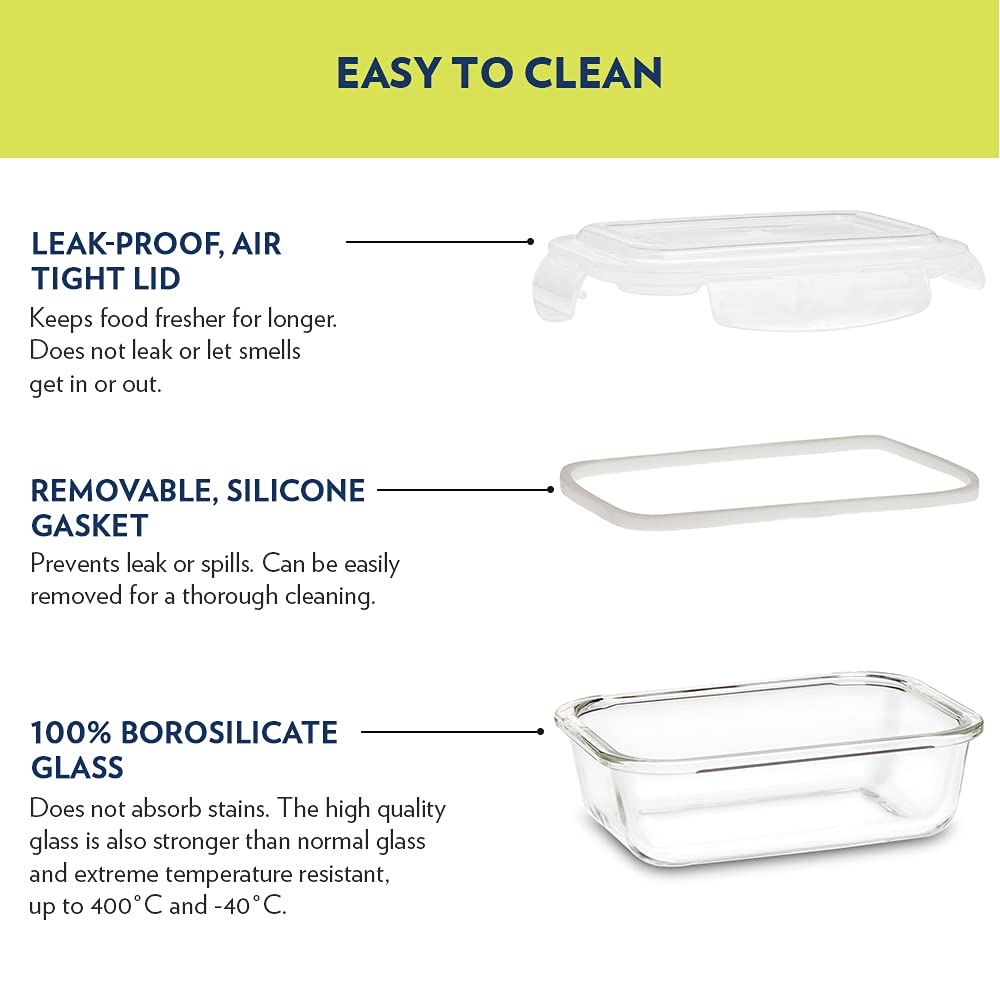 My Borosil Storage Containers 640 ml x 2 Klip n Store Rectangular Set of 2 Glass Container