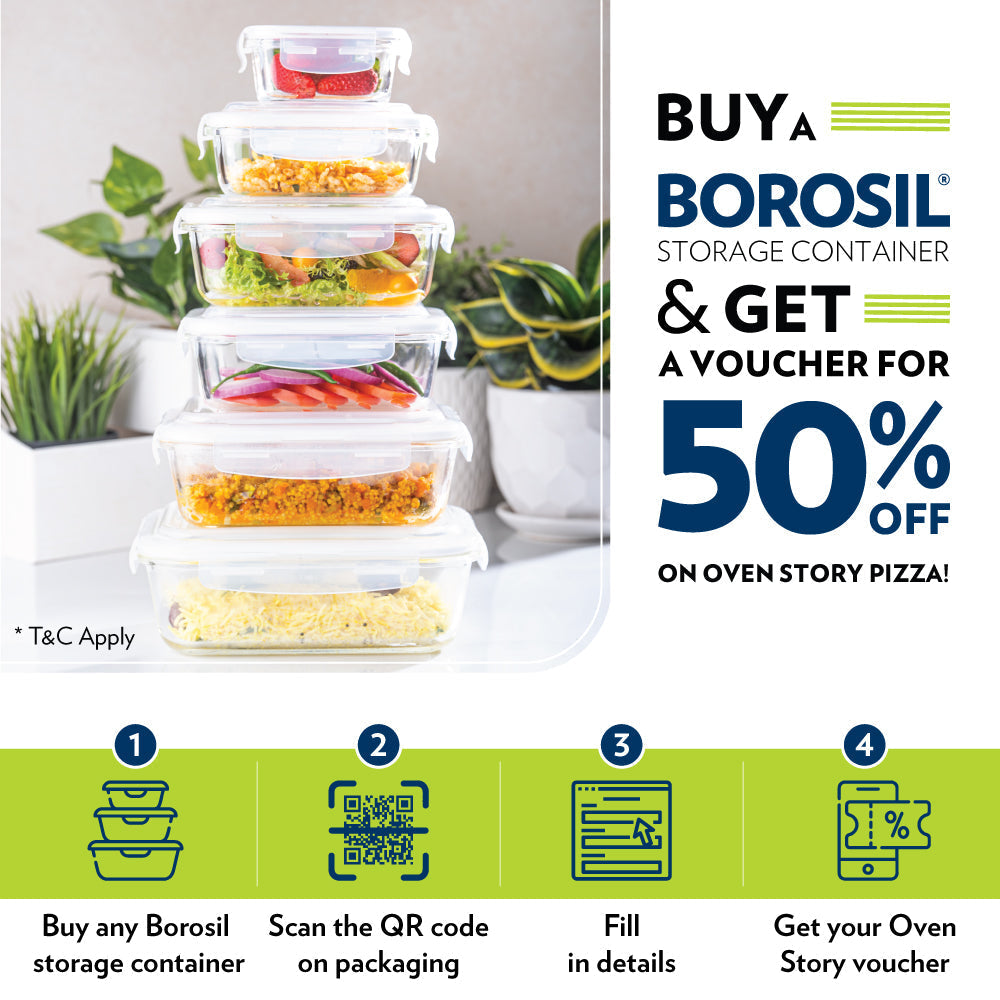 My Borosil Storage Containers 640 ml x 2 Klip n Store Rectangular Set of 2 Glass Container