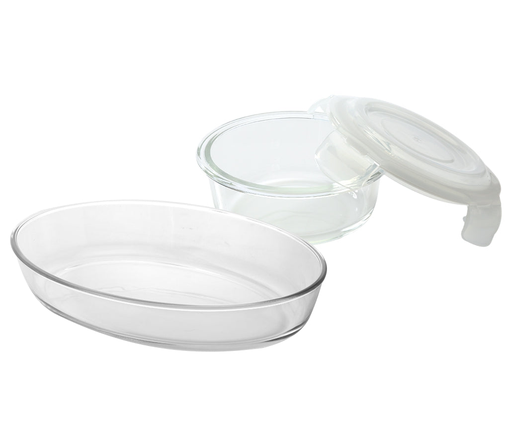 My Borosil Storage Containers 700 ml + 620 ml Oval Dish + Klip n Store Round Set