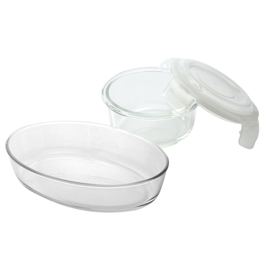 My Borosil Storage Containers 700 ml + 620 ml Oval Dish + Klip n Store Round Set