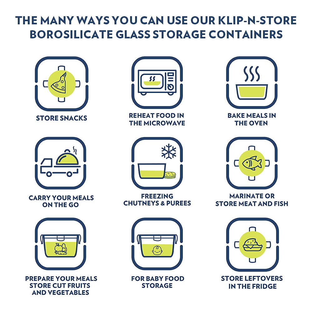 My Borosil Storage Containers Klip n Store Square Set of 3 Glass Container
