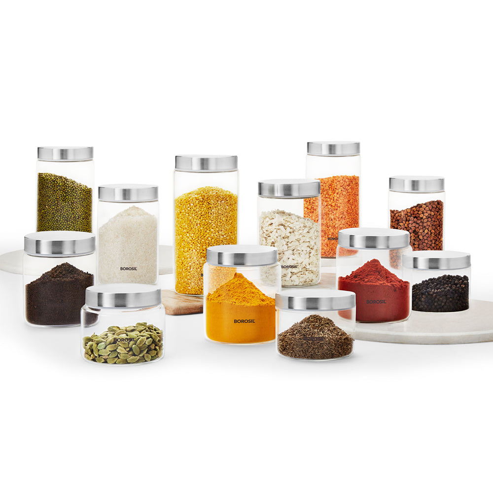 My Borosil Storage Jars 12 pc set Endura Airtight Glass Jar Set of 12