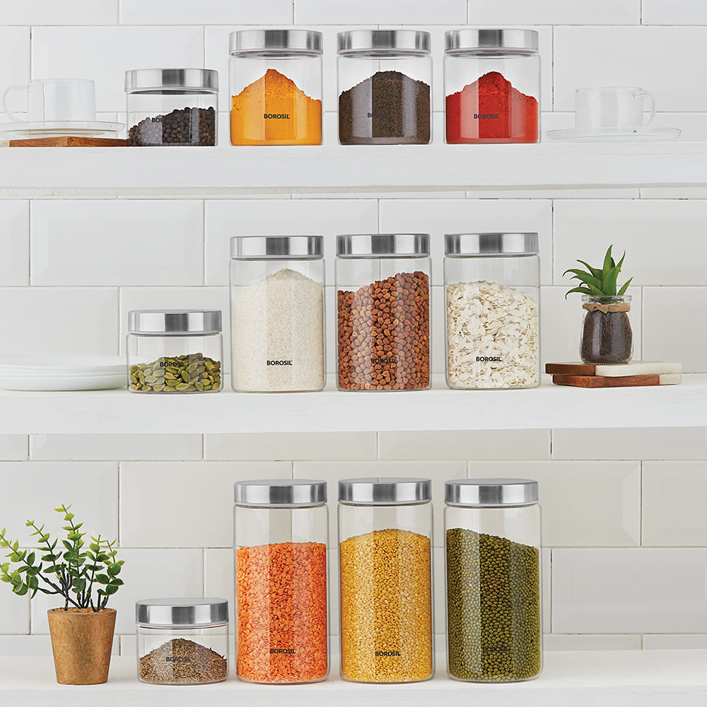 My Borosil Storage Jars 12 pc set Endura Airtight Glass Jar Set of 12