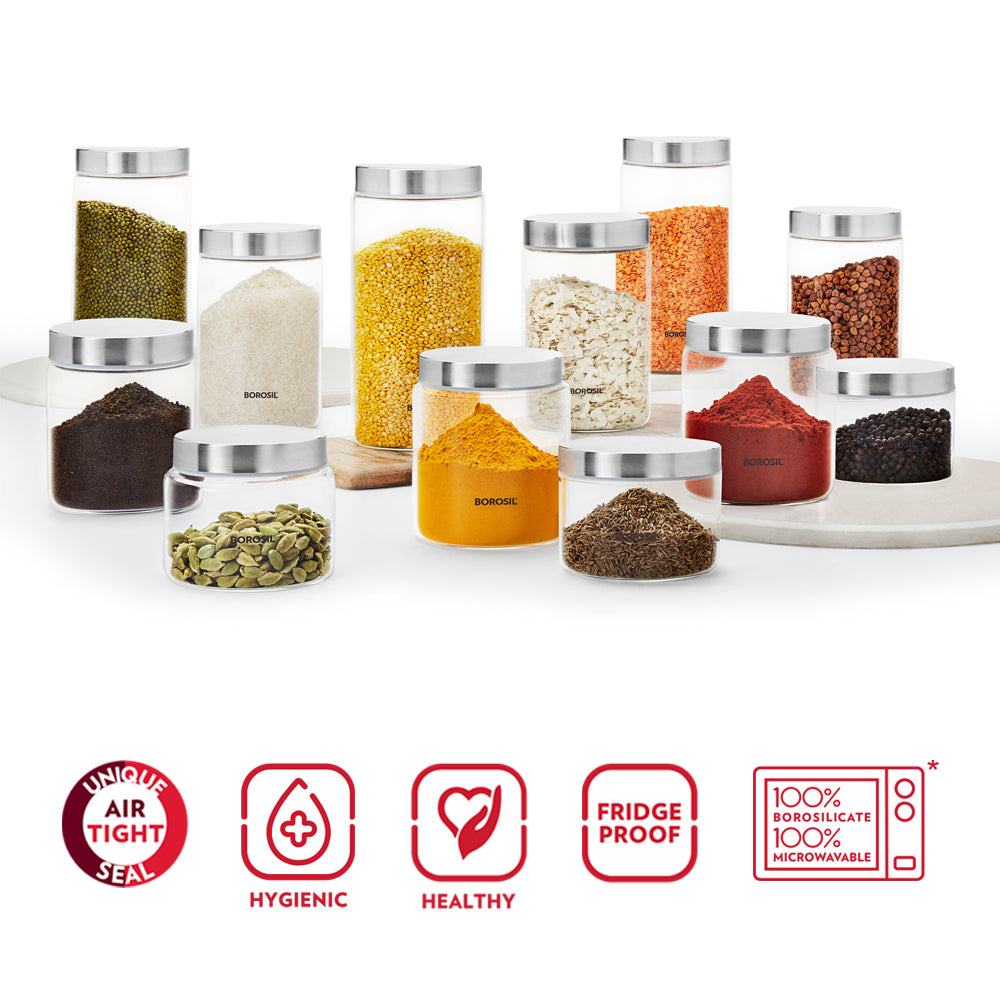 My Borosil Storage Jars 12 pc set Endura Airtight Glass Jar Set of 12