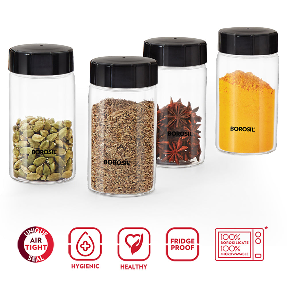 My Borosil Storage Jars 250 ml x 4 Neo Spice Jar, Set of 4