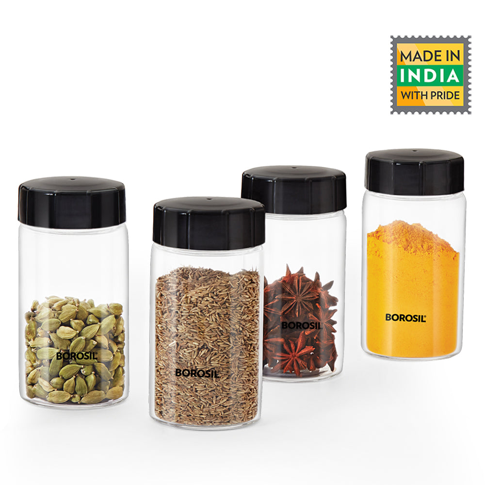 My Borosil Storage Jars 250 ml x 4 Neo Spice Jar, Set of 4