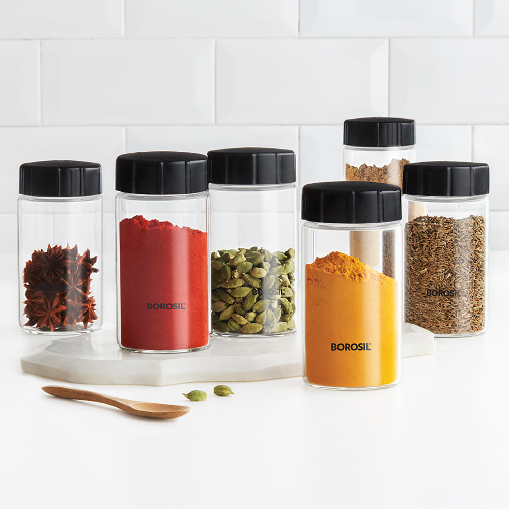 My Borosil Storage Jars 250 ml x 6 Neo Spice Jar, Set of 6