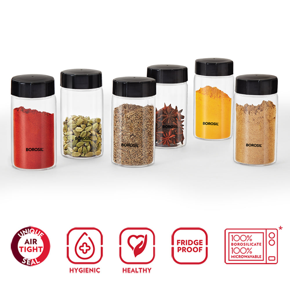 My Borosil Storage Jars 250 ml x 6 Neo Spice Jar, Set of 6