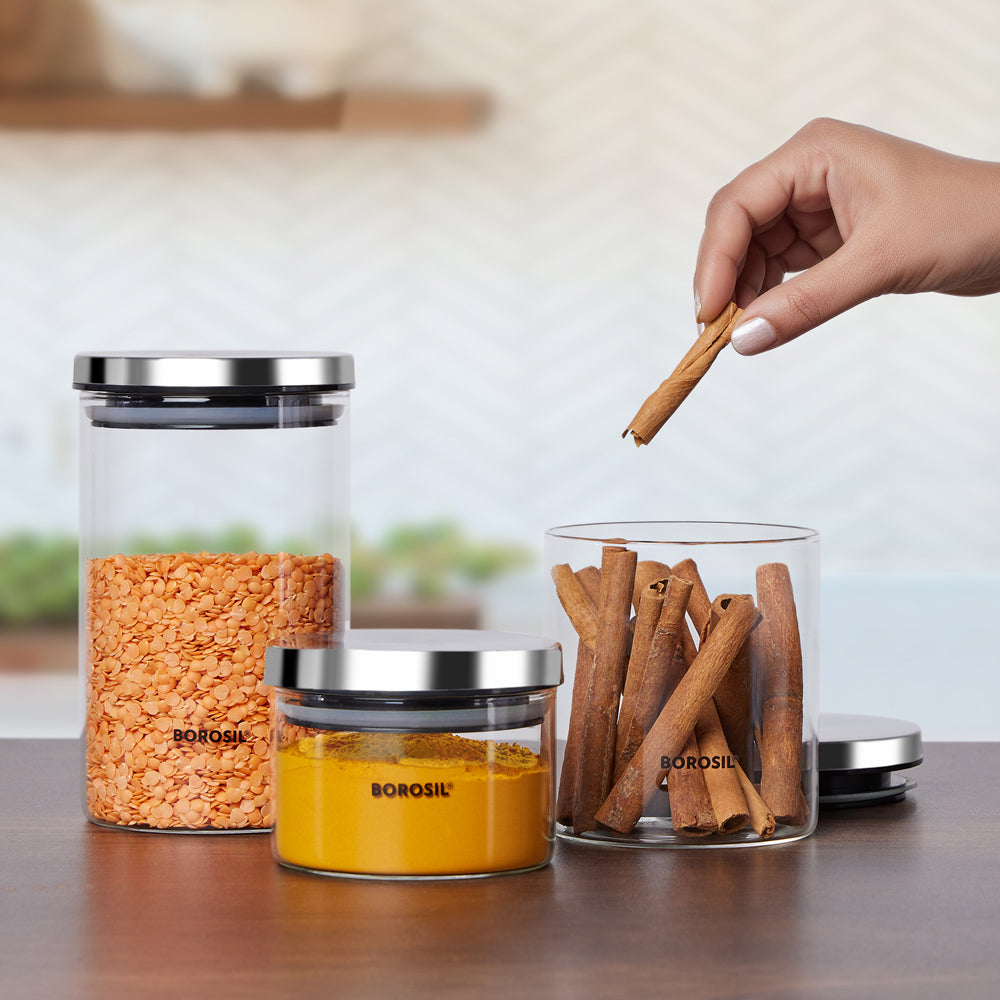 My Borosil Storage Jars 300 + 600 + 900 ml Classic Storage Jar Set of 3
