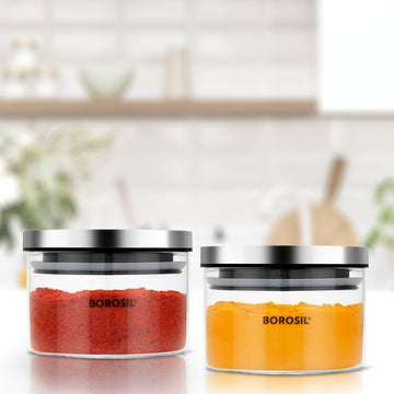 Borosil Classic Air-Tight Storage Container For Kitchen, Glass Jar Set Of 4  (600 mL Each)