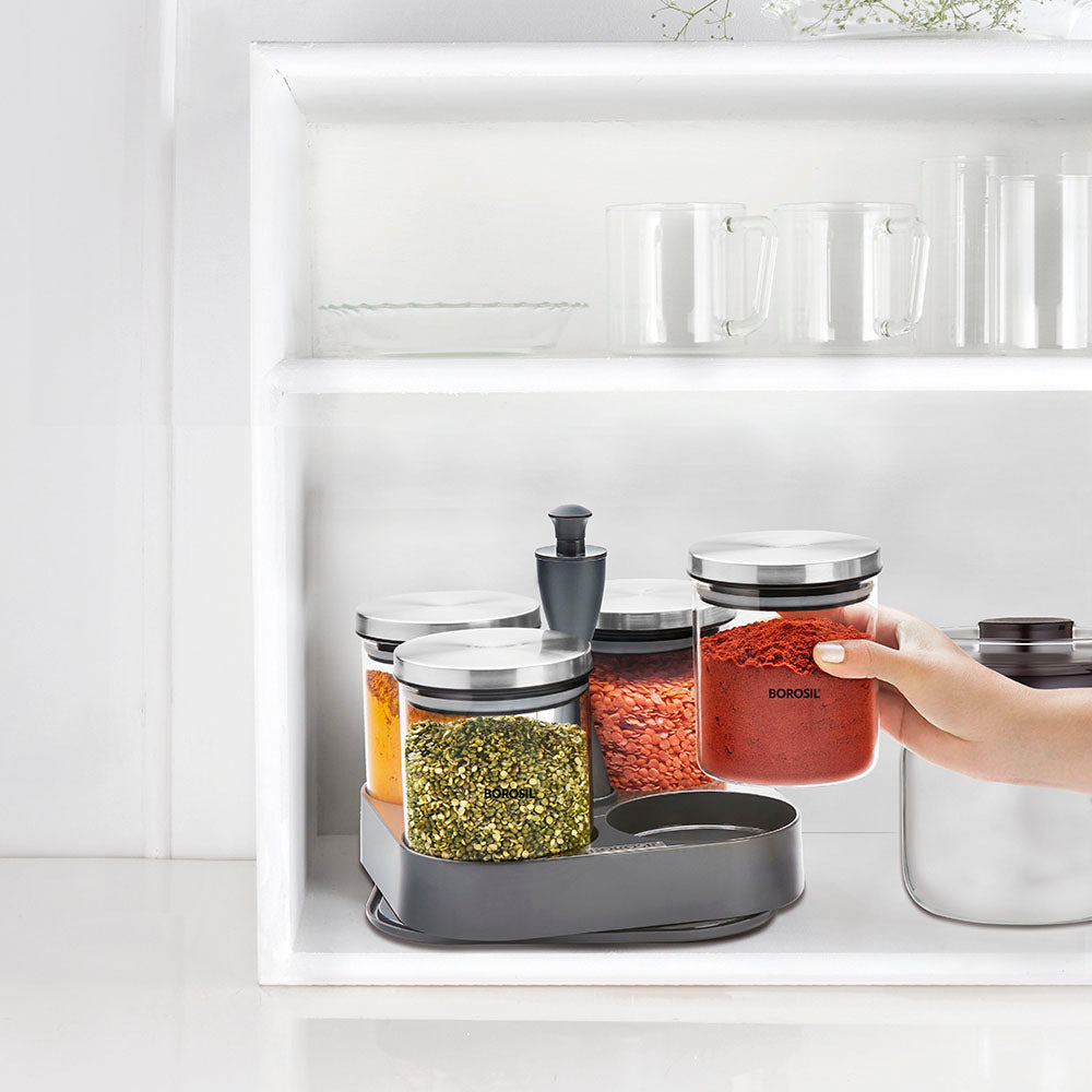 My Borosil Storage Jars 4 pc Set Spin n Store Tray w 4 Classic Jars