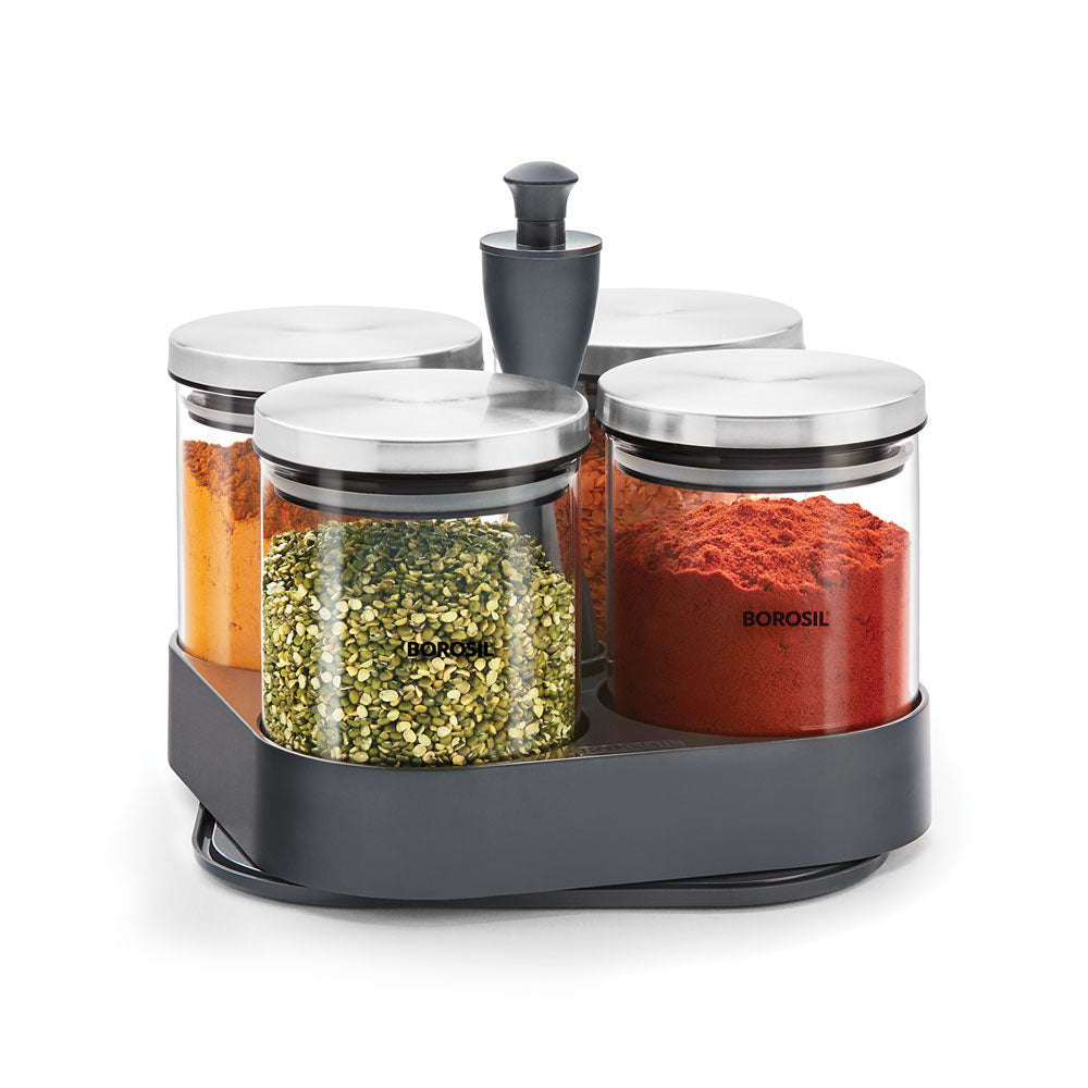 My Borosil Storage Jars 4 pc Set Spin n Store Tray w 4 Classic Jars