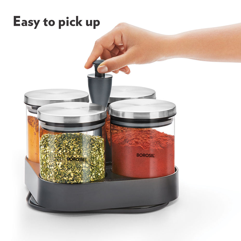 My Borosil Storage Jars 4 pc Set Spin n Store Tray w 4 Classic Jars