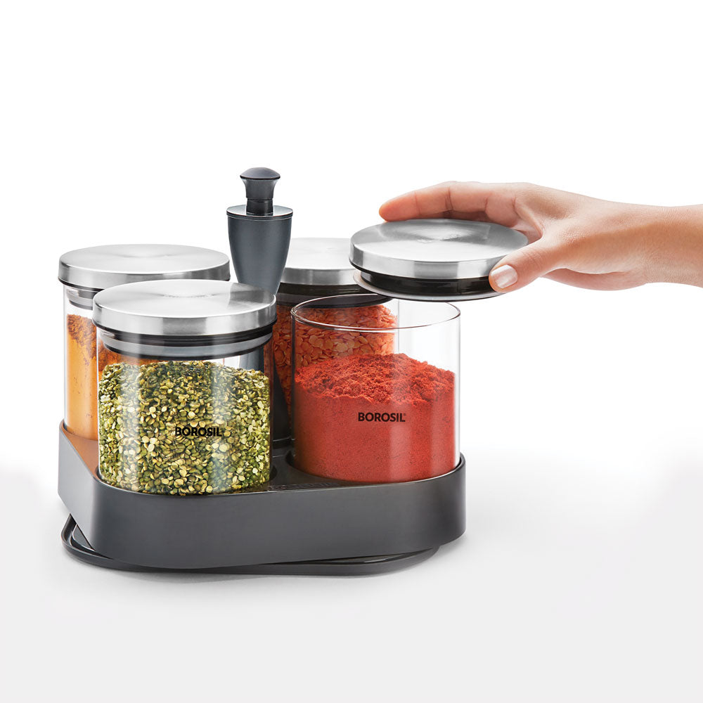 My Borosil Storage Jars 4 pc Set Spin n Store Tray w 4 Classic Jars