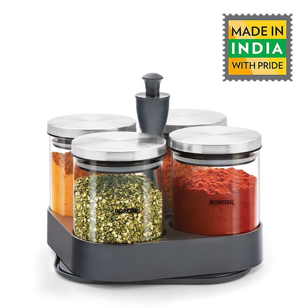 My Borosil Storage Jars 4 pc Set Spin n Store Tray w 4 Classic Jars