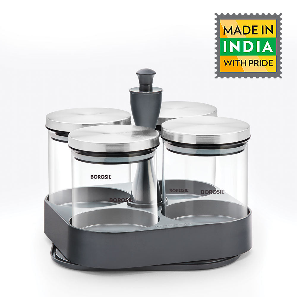 My Borosil Storage Jars 4 pc Set Spin n Store Tray w 4 Classic Jars
