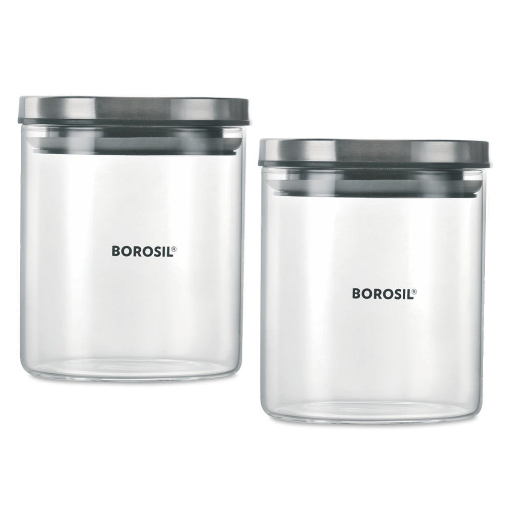 My Borosil Storage Jars 600 ml x 2 2 Classic Jars w Wooden Tray