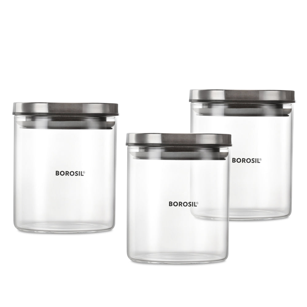 My Borosil Storage Jars 600 ml x 3 3 Classic Jars w Wooden Tray