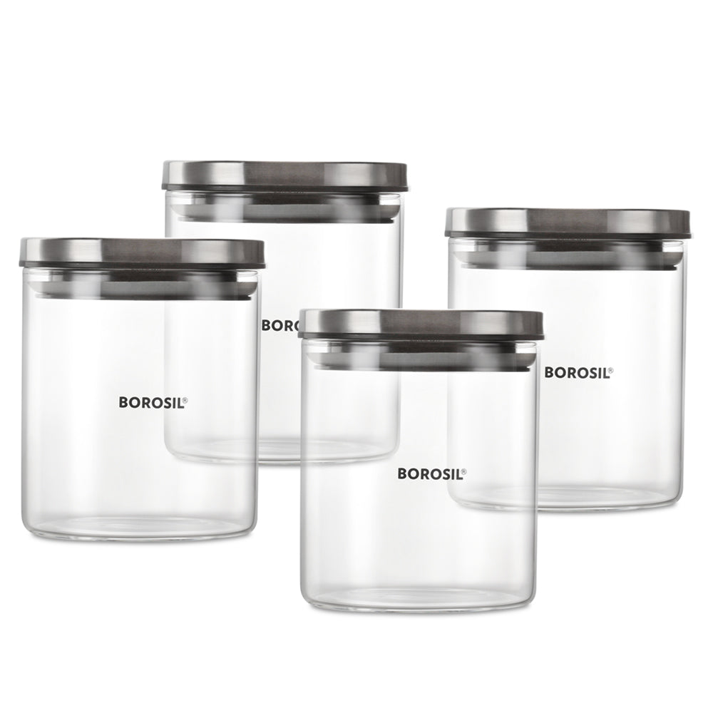 My Borosil Storage Jars 600 ml x 4 4 Classic Jars w Wooden Tray