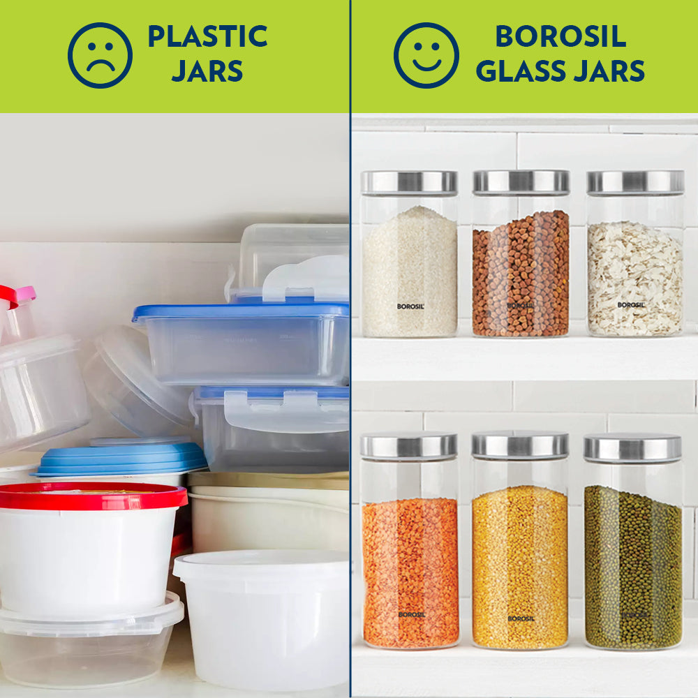 My Borosil Storage Jars 750 ml + 1L+ 1.3L Endura Airtight Glass Jar Set of 3