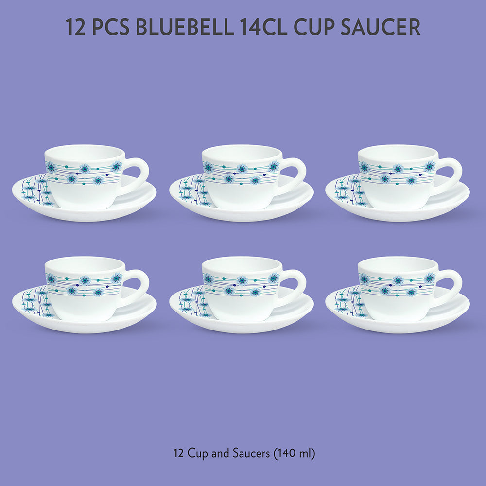 My Borosil Opalware Tea Cups & Tea Sets 140 ml x 6 Bluebell Cup & Saucer Set