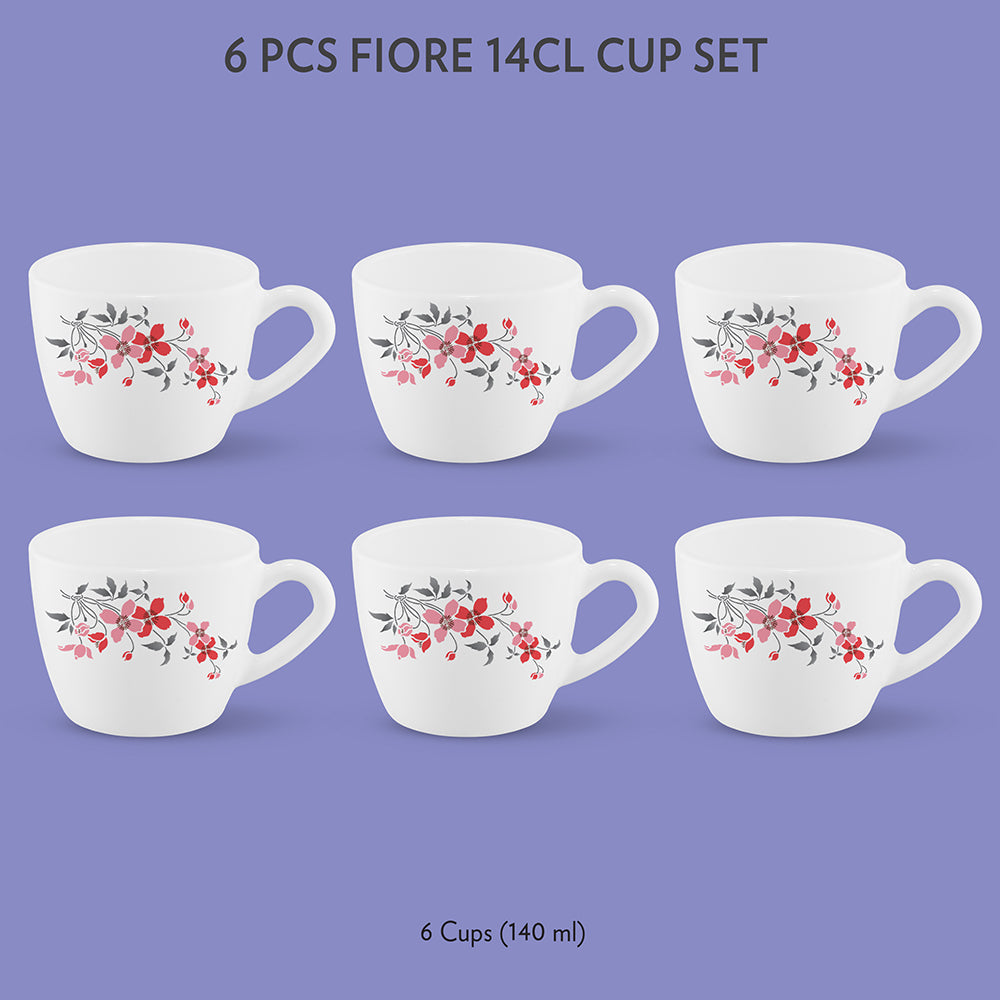 My Borosil Opalware Tea Cups & Tea Sets 140 ml x 6 Fiore Cup Set