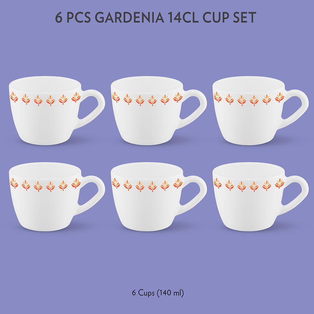 My Borosil Opalware Tea Cups & Tea Sets 140 ml x 6 Gardenia Cup Set