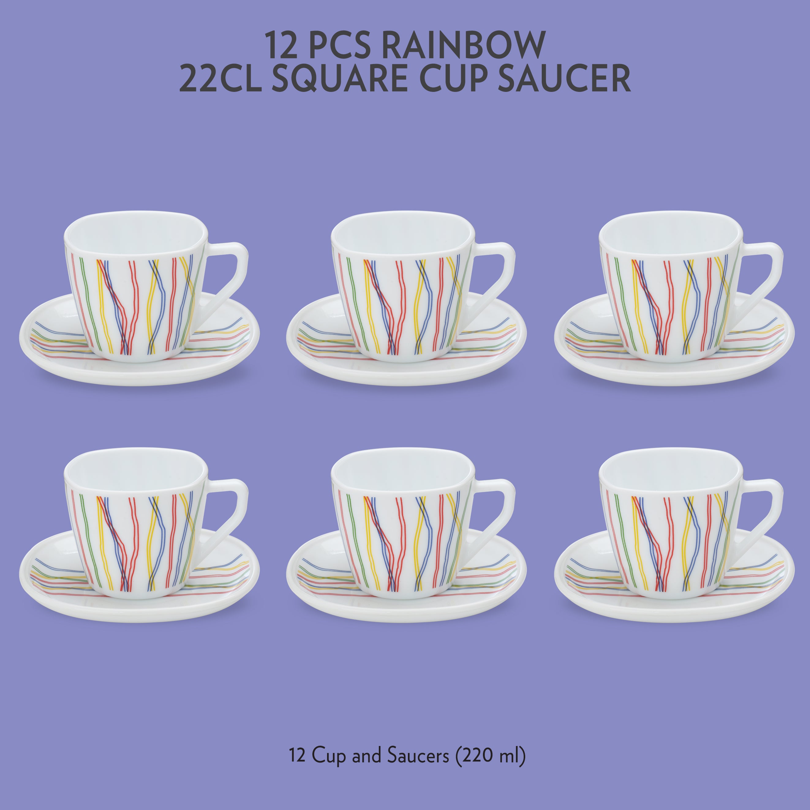 Buy Rainbow Square Cup & Saucer Set 220 ml x 6 at Best Price