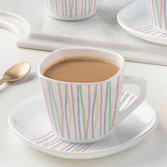 My Borosil Opalware Tea Cups & Tea Sets 220 ml x 6 Rainbow Square Cup & Saucer Set