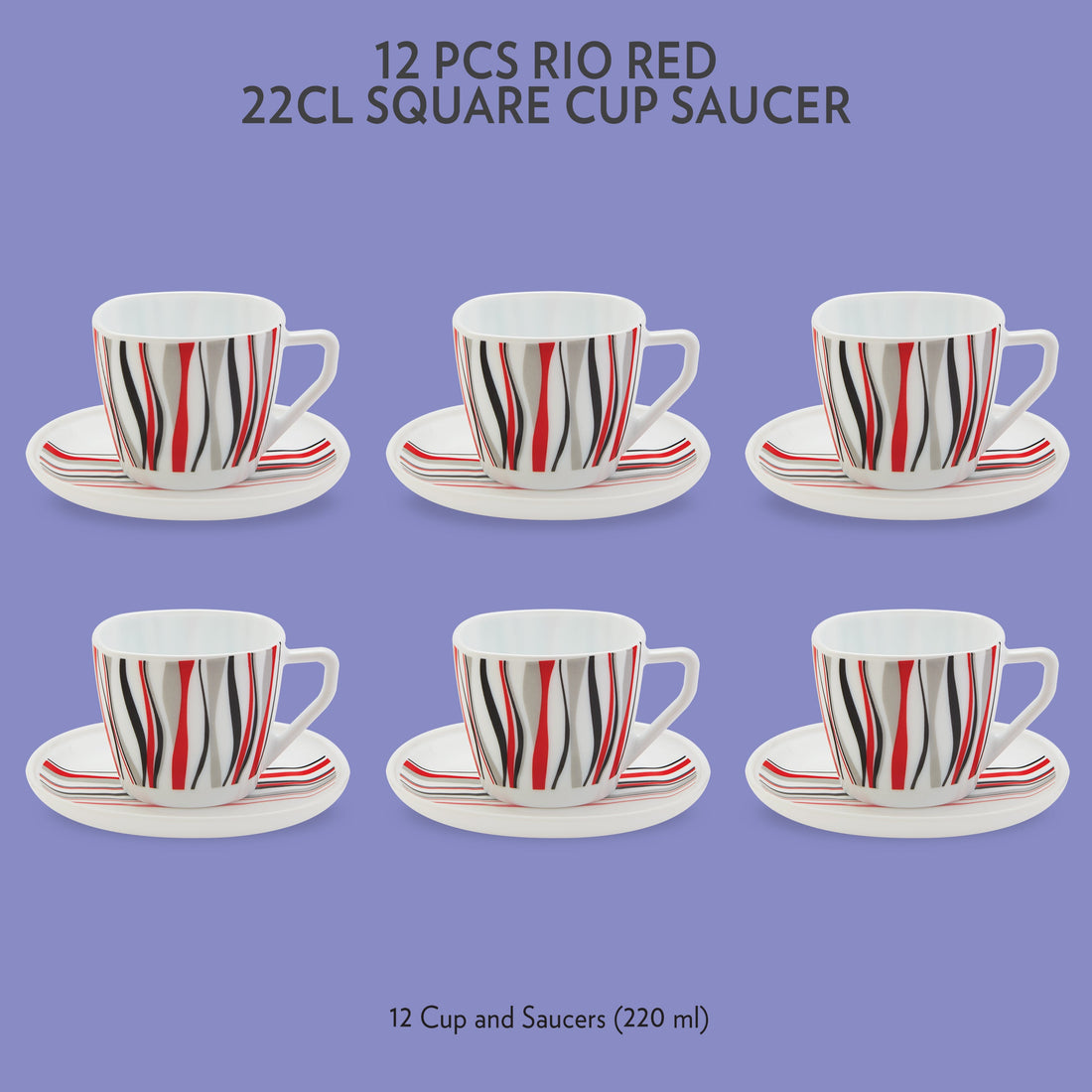 My Borosil Opalware Tea Cups & Tea Sets 220 ml x 6 Rio Red Square Cup & Saucer Set