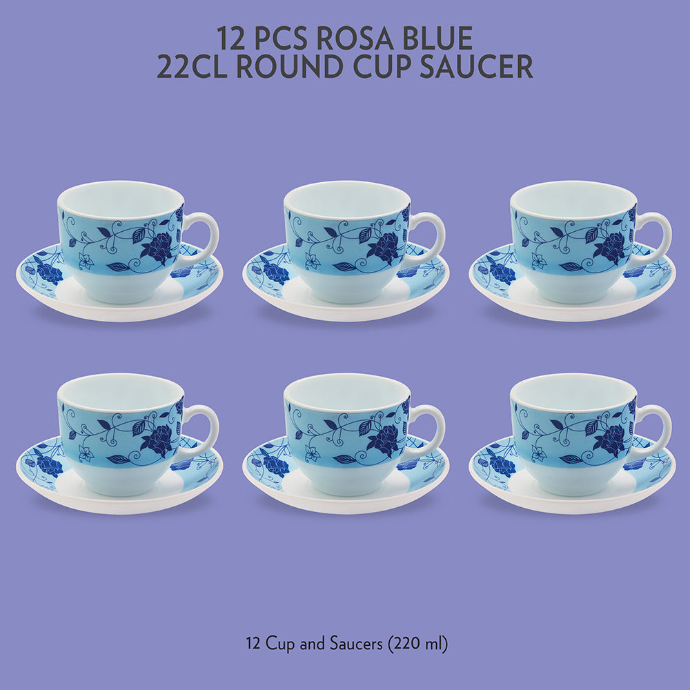 My Borosil Opalware Tea Cups & Tea Sets 220 ml x 6 Rosa Blue Cup & Saucer Set