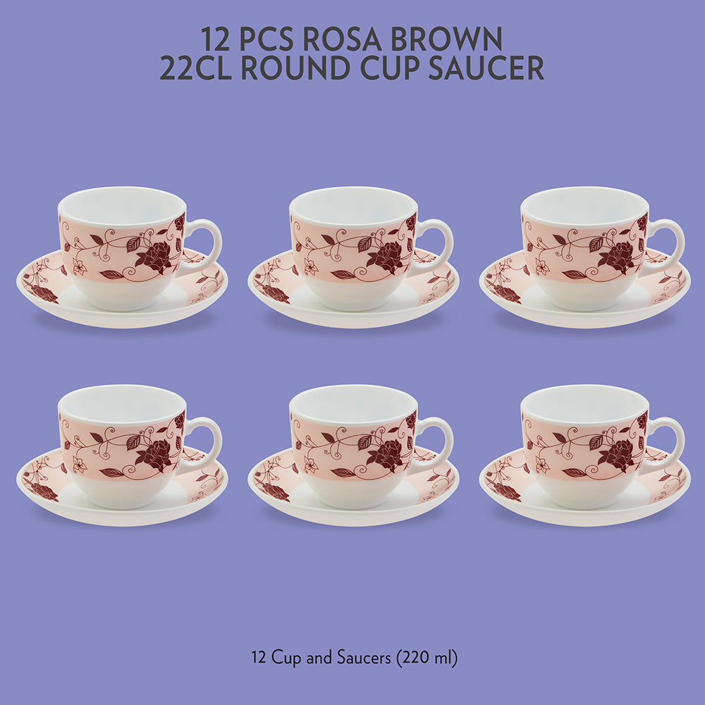 My Borosil Opalware Tea Cups & Tea Sets 220 ml x 6 Rosa Brown Cup & Saucer Set